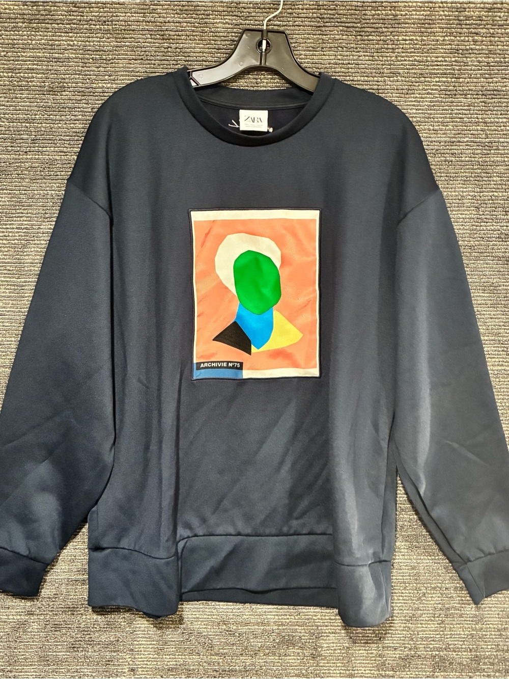 Zara Navy Crewneck Sweatshirt with Multicolor Abstract Art Archivie No75 (1975)